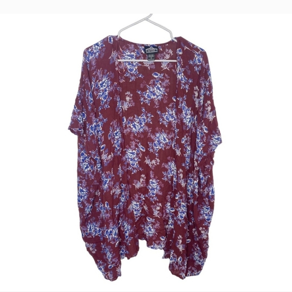 Angie burgundy blue floral Kimono oversized